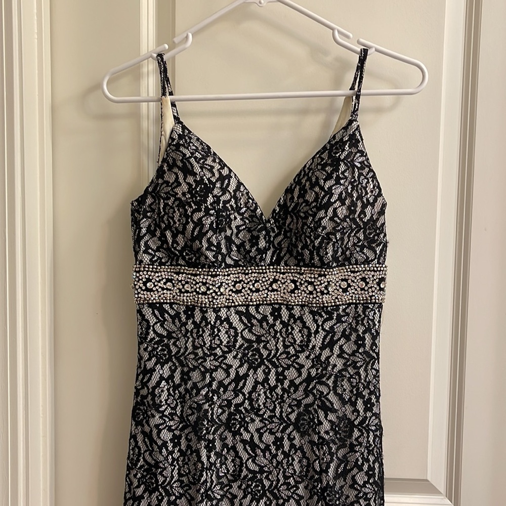 Black white silver prom dress
